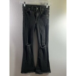 American Eagle Outfitters Black Distressed High Rise Flare Jeans Size 00 Short